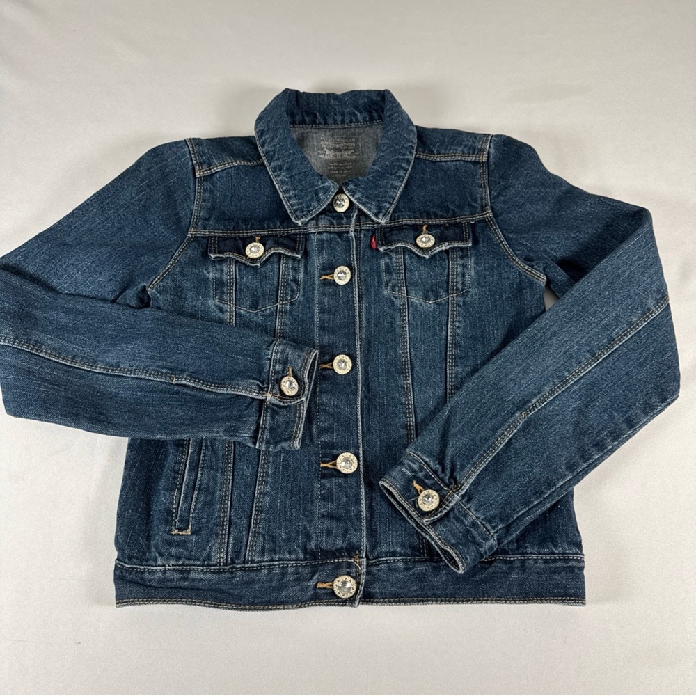 Levi's Girl's L (12-14) Medium Wash Denim Rhinestone Buttons Trucker Jean Jacket